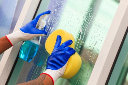 Professional cleaners in Catford following safety procedures on site